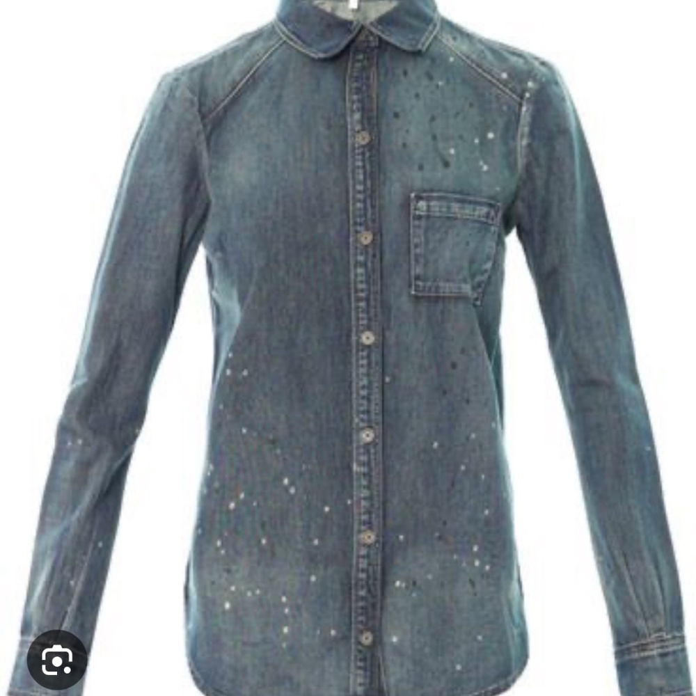 Paige Women's Size XSmall Denim Button Down Shirt In Madeline Paint Distress